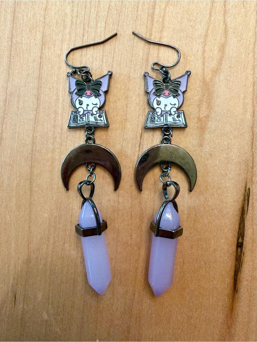 Cute Kuromi Moon Crystal Drop Earrings - Lavender